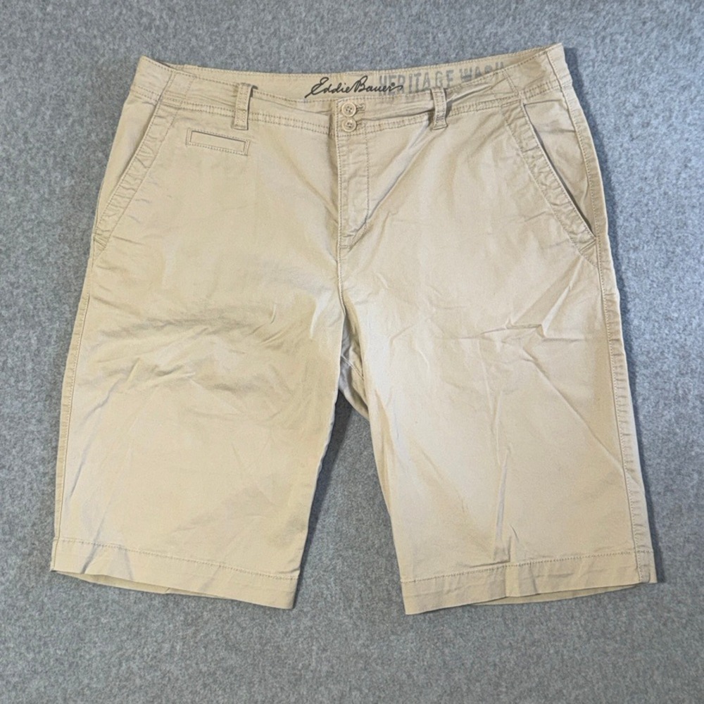 Eddie Bauer Heritage Wash Khaki Cotton Stretch Chino Shorts 14 Granola Girl Outd